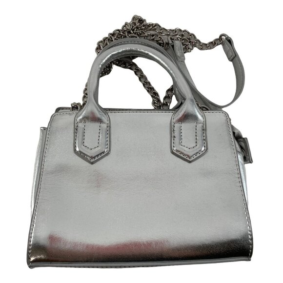 Metallic Silver Crossbody Purse Forever 21 Zippered Clsosure Handle Clutch - Picture 3 of 9